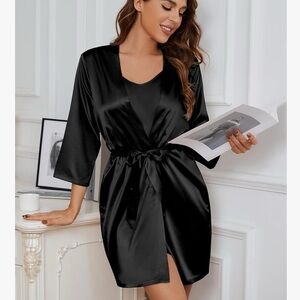 Elegant Black Satin Robe Women’s Small
